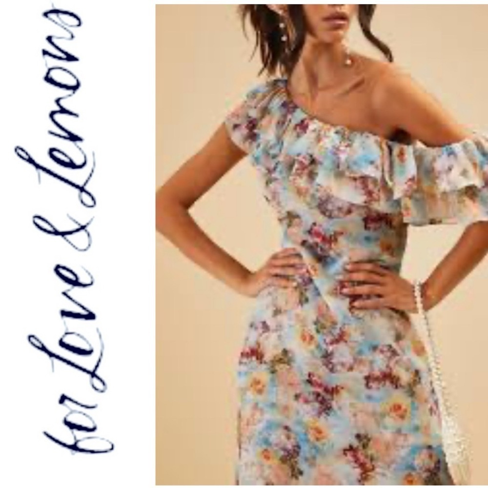 For Love And Lemons NWT Delphine One-Shoulder Flutter Sleeve Dress- L $279 -